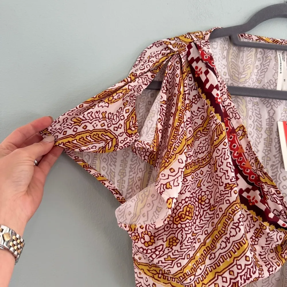 Anthropologie Cropped Tie Front Printed Top NWT - Image 2