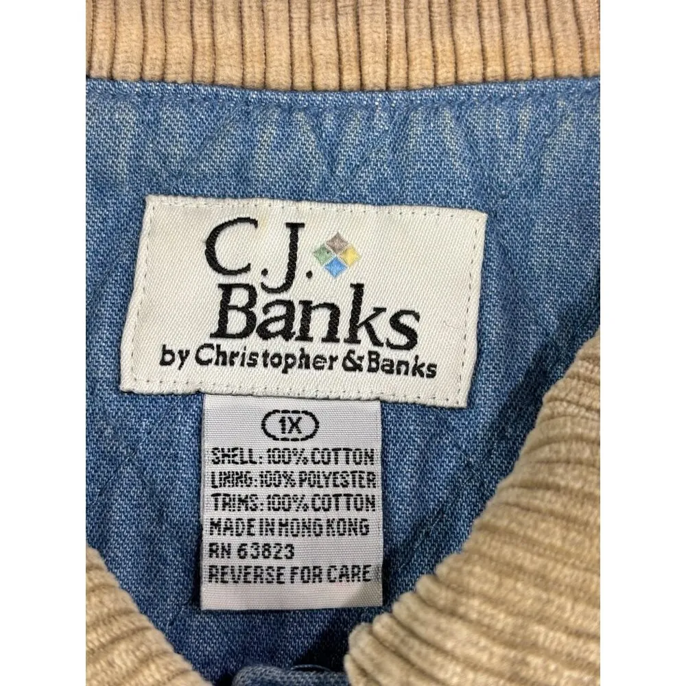 C.J. Banks Quilted Jacket 1X Snowman & Tree Birds Embroidery Winter Chore Barn - Image 3