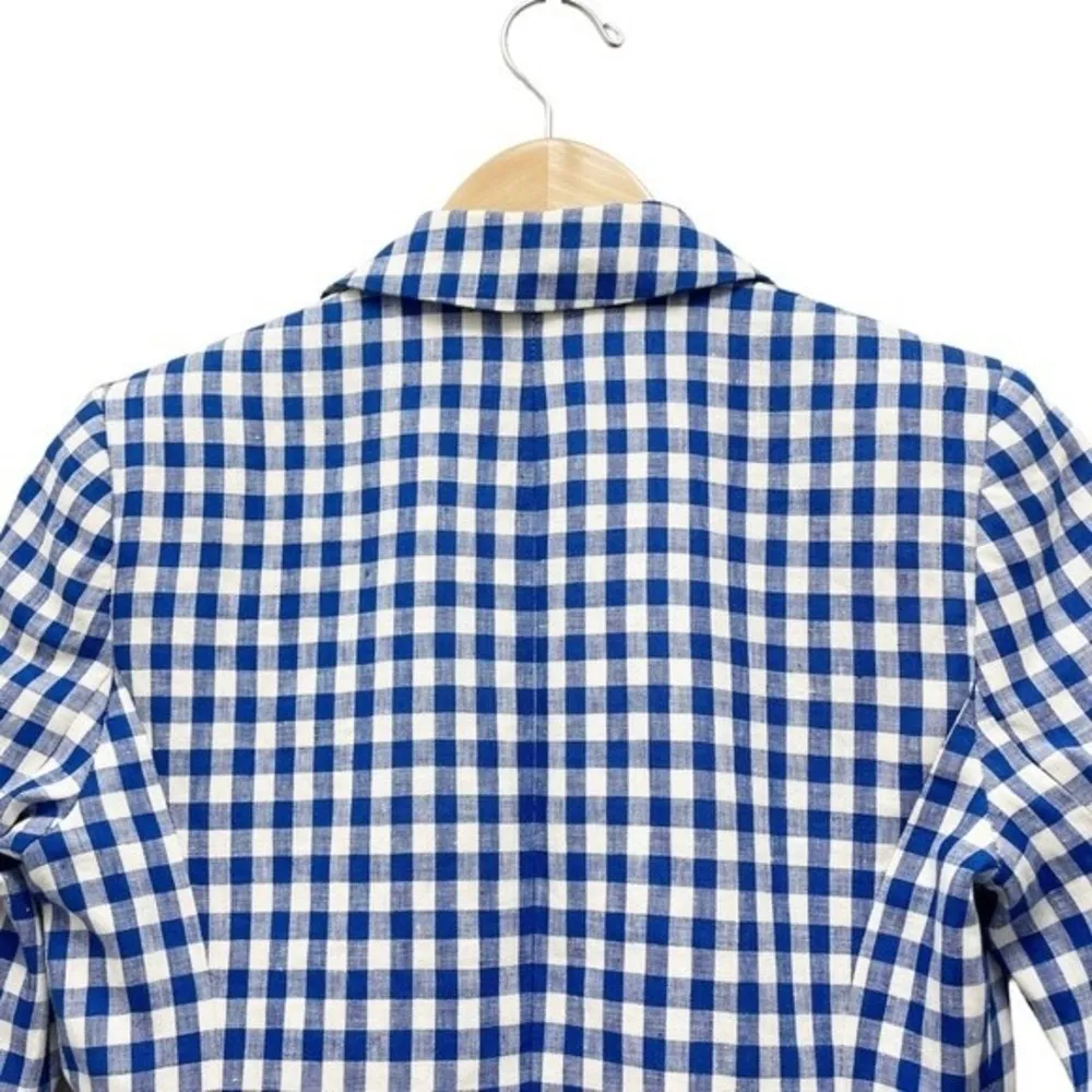 J. Crew Blue Gingham Campbell Linen Blazer Preppy Check Jacket Women’s Size 00 - Image 9
