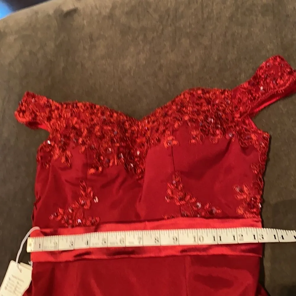 Women’s Deep Red Full Length Prom Party Formal Dress with Small Train Size 4 NWT Red - Image 8