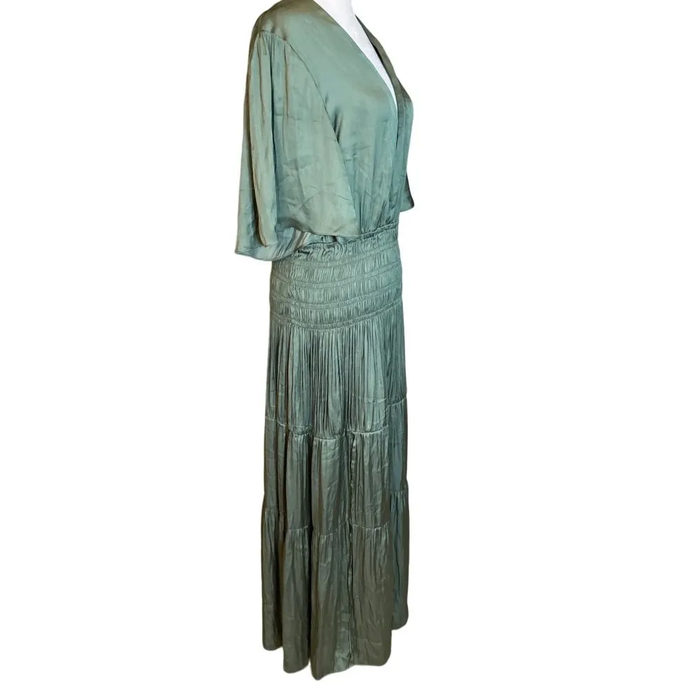 Maje  Rome Dress in Green 42 10 Womens Satin Midi Cocktail - Image 5