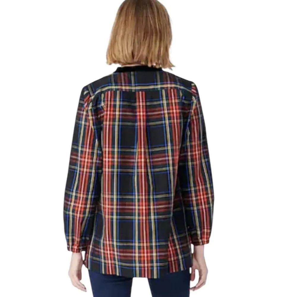 J. Crew Velvet Trimmed V neck Cotton Tunic in Black Stewart Tartan Plaid Size S - Image 3