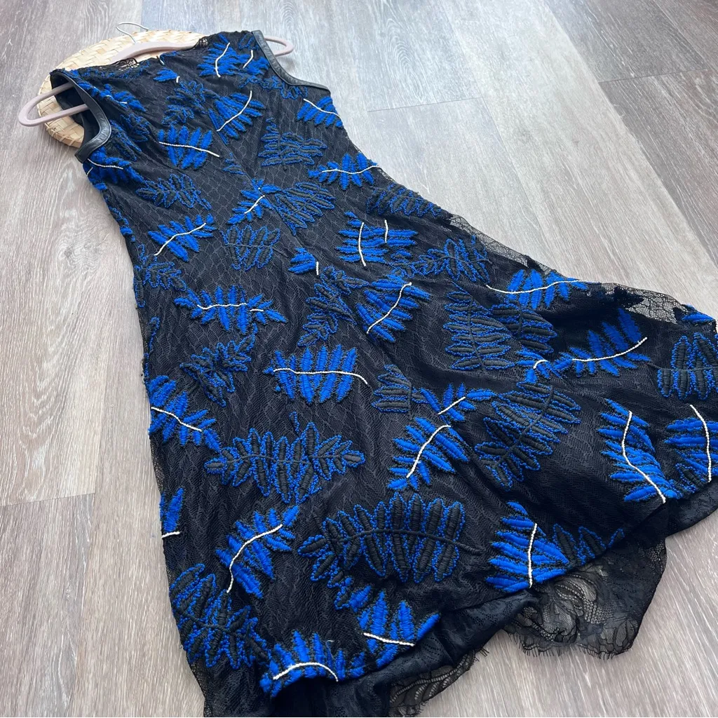 NWT yigal azrouel 2016 collection blue laced leather trim midi dress Black Size 10 - Image 9