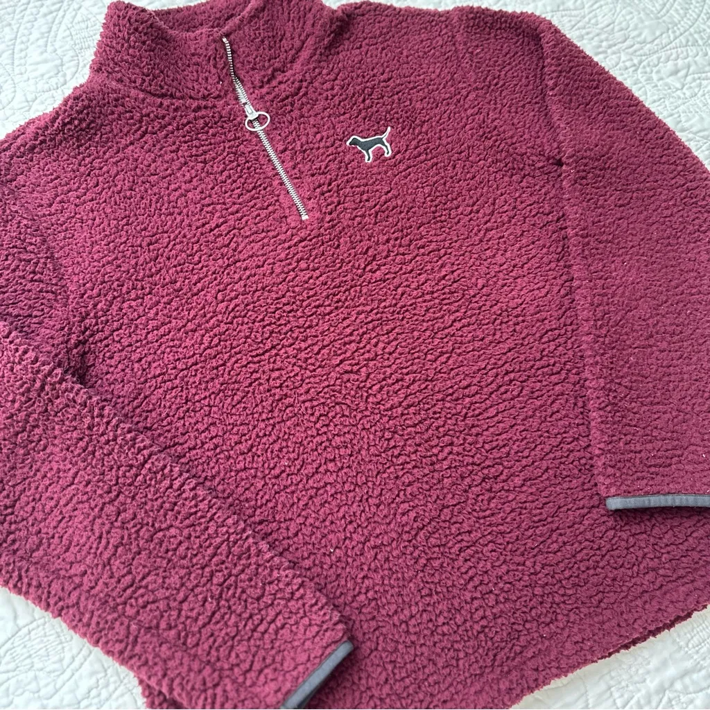 Victoria’s Secret Pink Burgundy Maroon Sherpa Quarter Zip Pullover S Small - Image 3