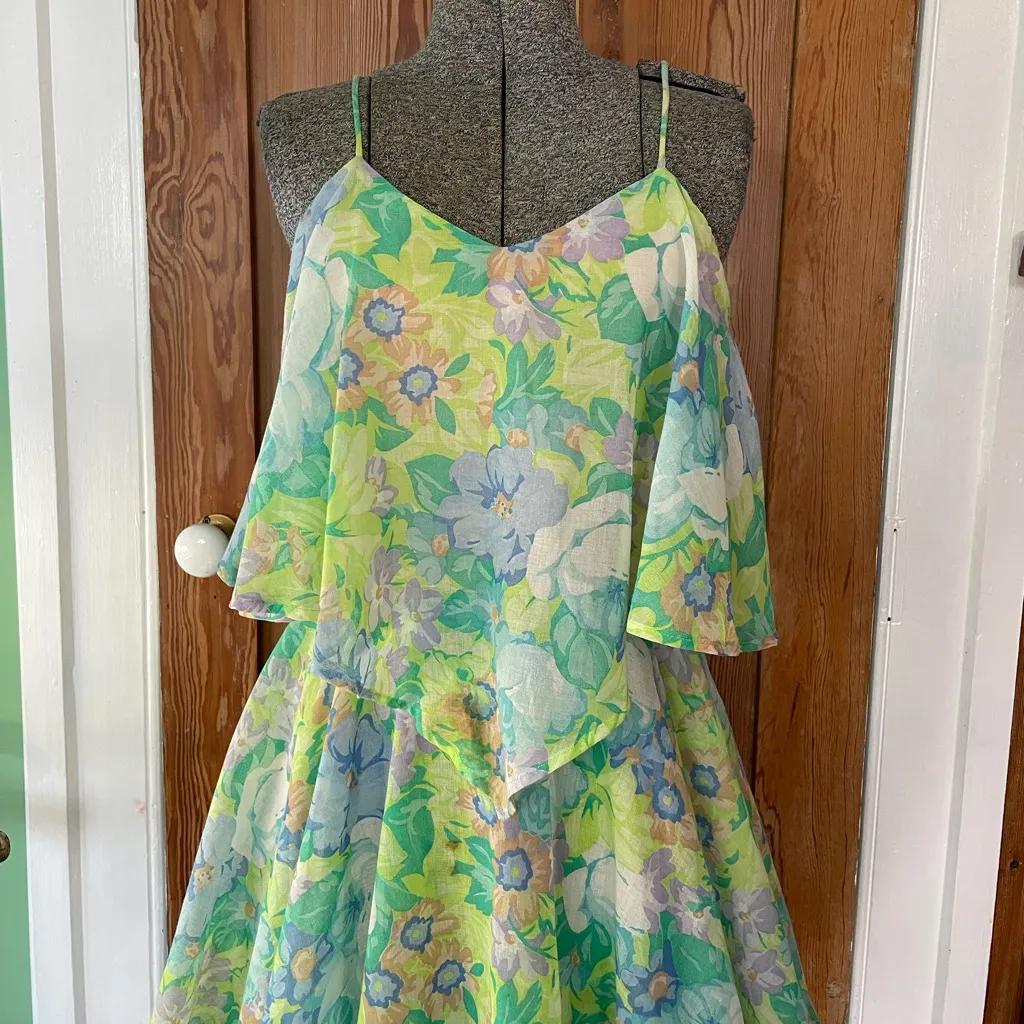 Vintage 70s Vicky Vaughn Pastel Floral Handkerchief Hem Dress Fairycore Sz S💛 Green - Image 4