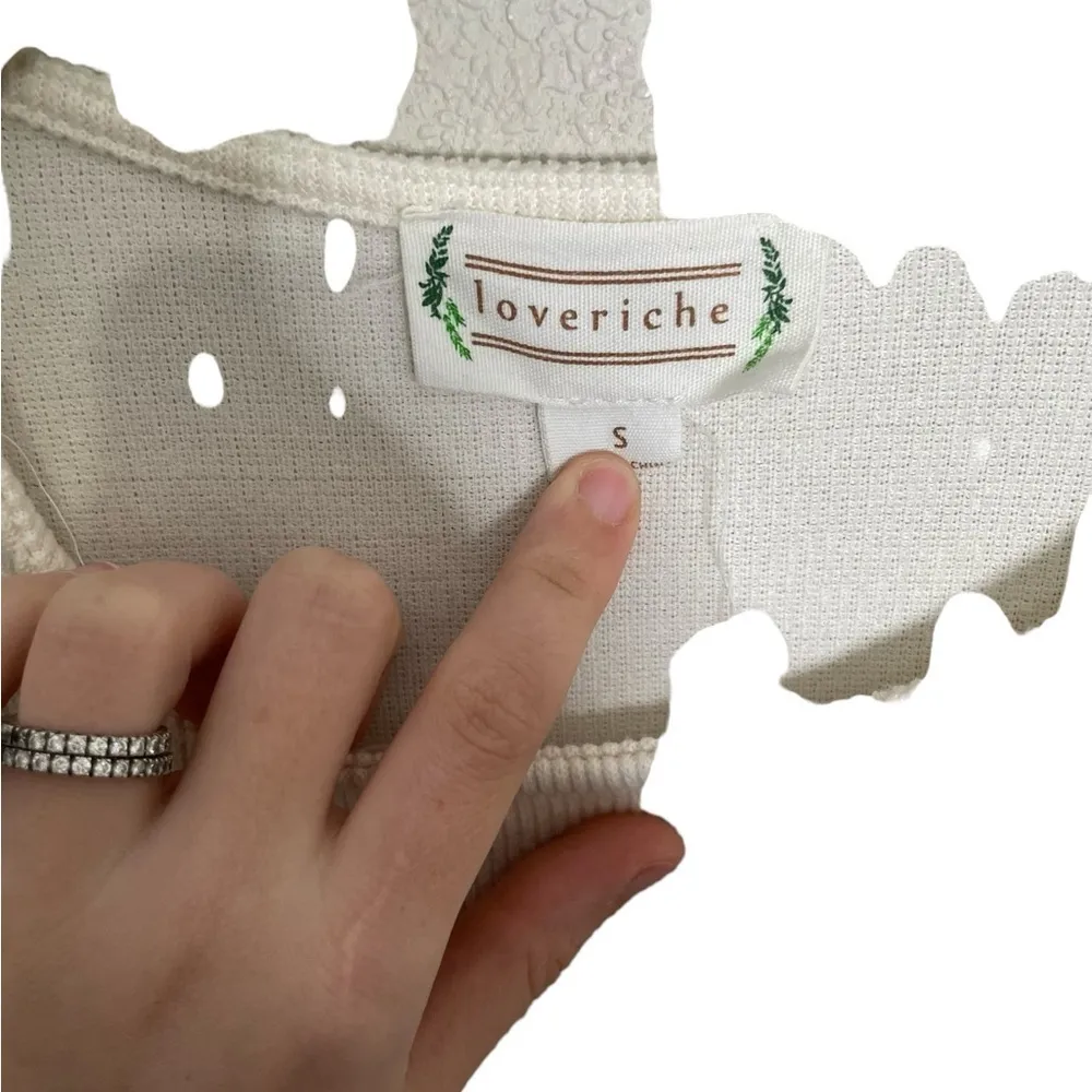 Loveriche Cream White Puff Sleeve Ribbed Long Sleeve Top Small - Image 4