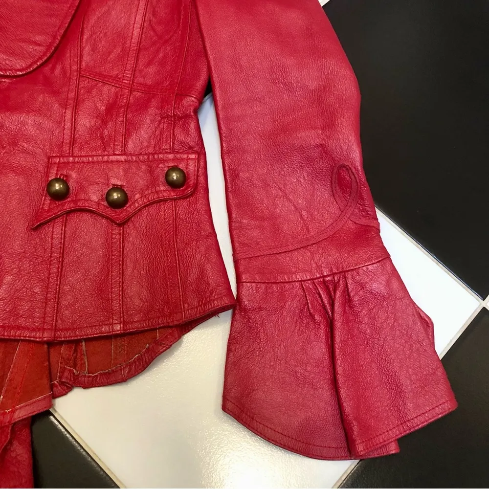 Vintage Bright Red Leather Jacket Steampunk Sergeant Pepper Prince M - Image 11