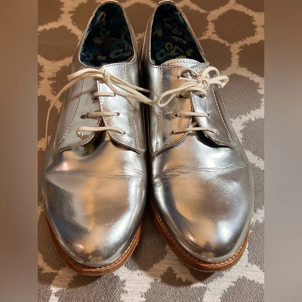 Boden Silver Metallic Lace up Loafers EU 37.5 US 7.5 made Portugal Y2K Oxford - Image 9