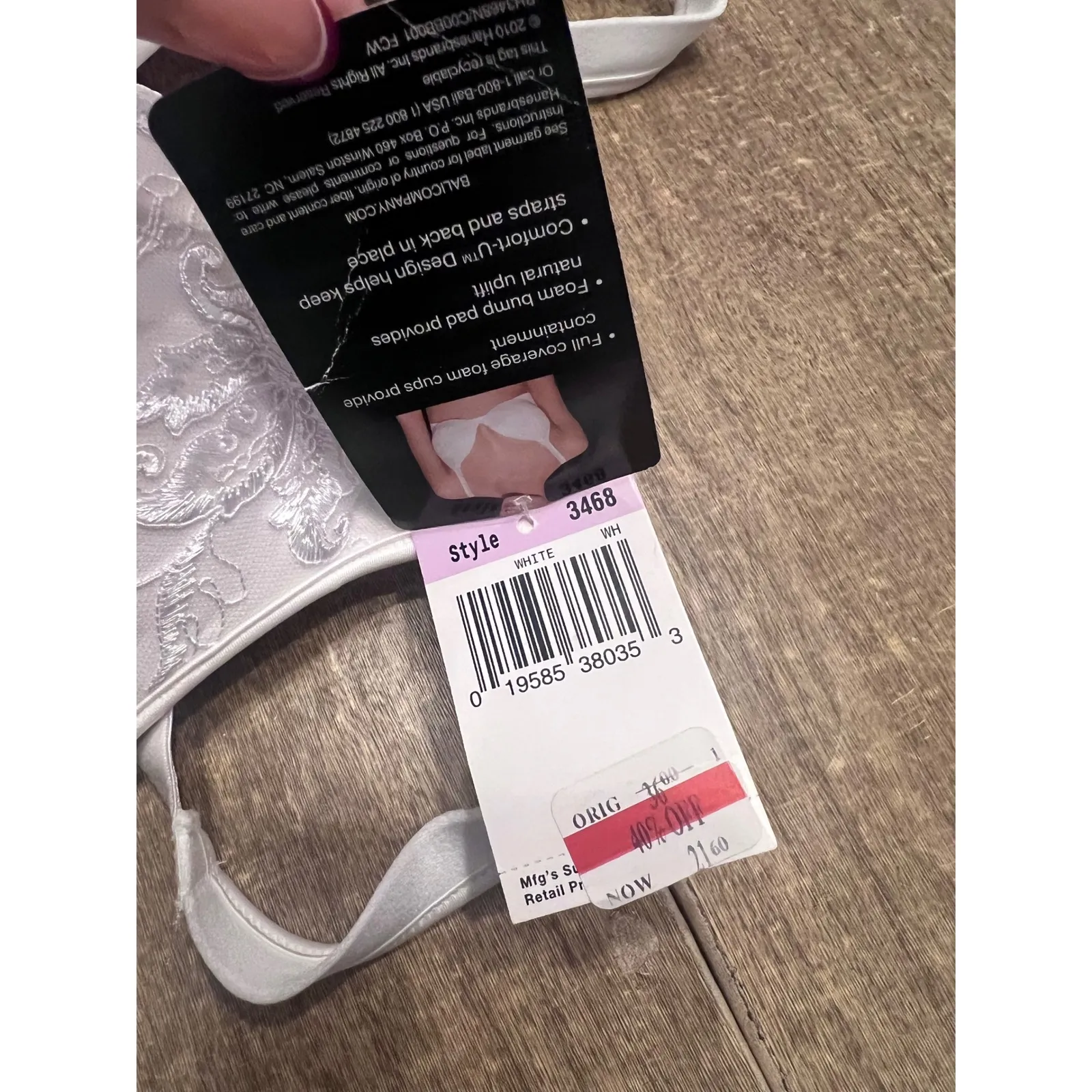 Bali Elegant U Uplift Bra White Lace Style 3468 Size 42D NWT Lightly Lined - Image 5