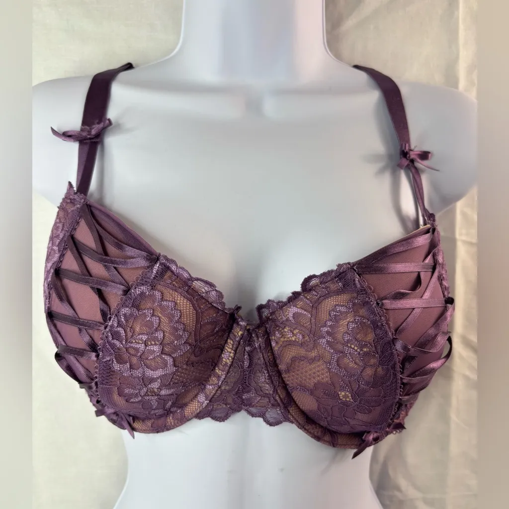 Adore Me 42C Purple Burgundy Lace Corset Underwire Bra - Image 10
