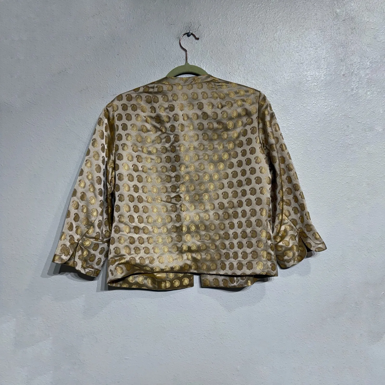 Dynasty Gold Silk Cheongsam Vintage Jacket Sz 12 - Image 8