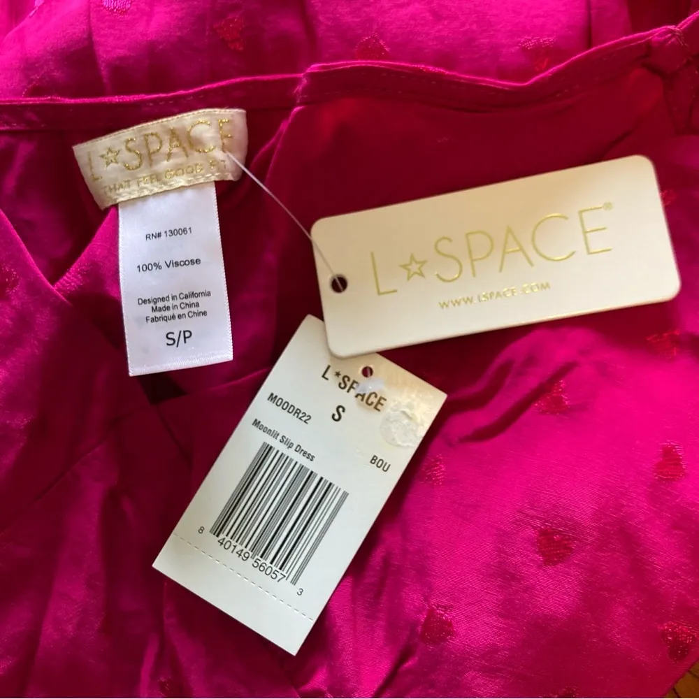 NWT L*Space Womens Moonlit Barbie Pink Heart Jacquard Mini Slip Dress Size Small - Image 11