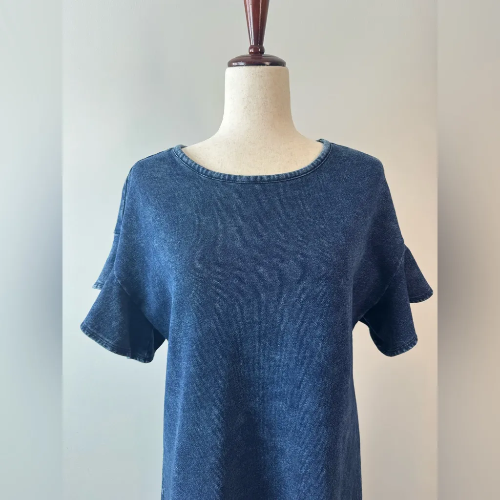Anthropologie Saturday Sunday Odette Ruffle Sleeve Mini Dress Indigo Size XS - Image 4