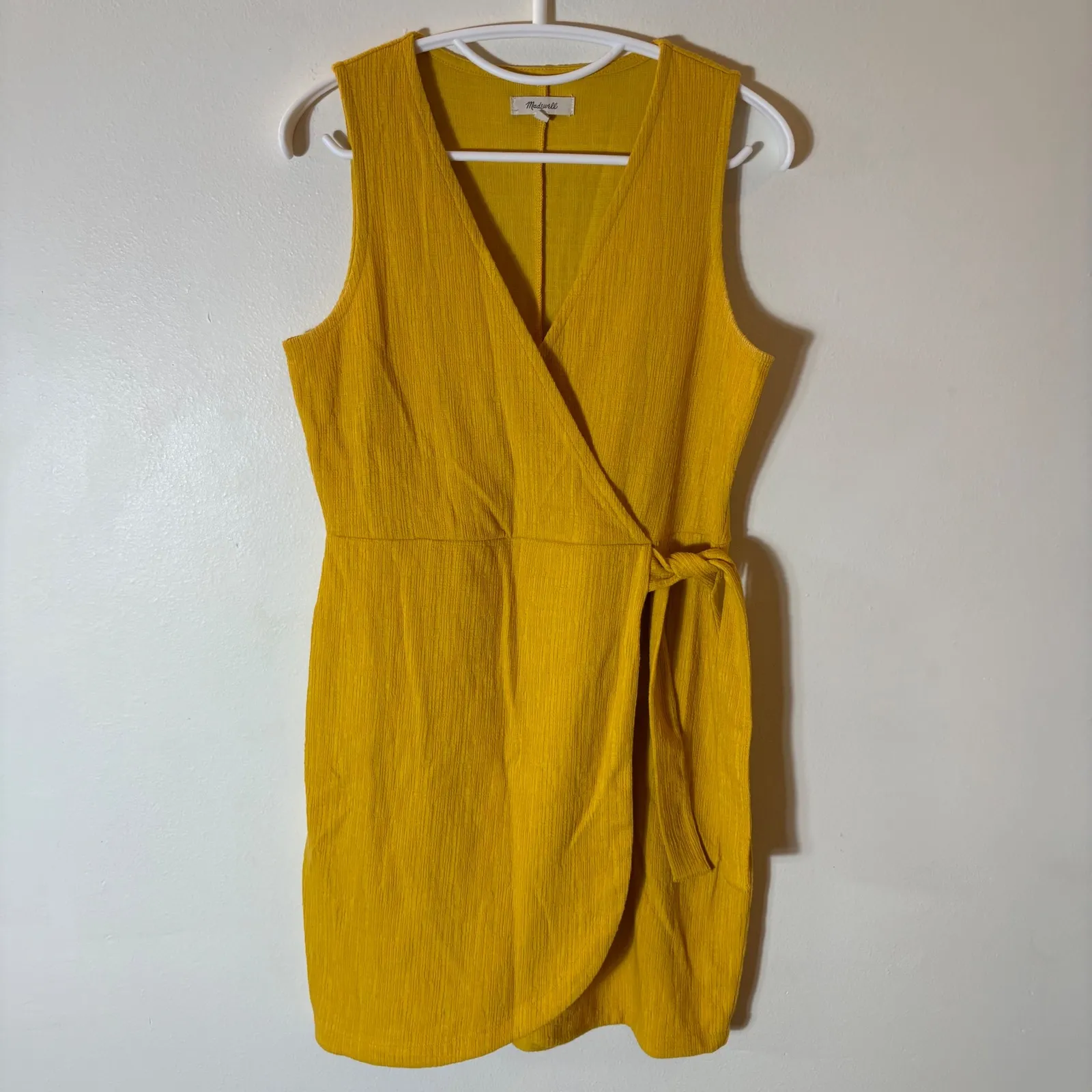 Madewell Crosshatch Side-Tie Mini Dress in Mustard Yellow Size o - Image 2