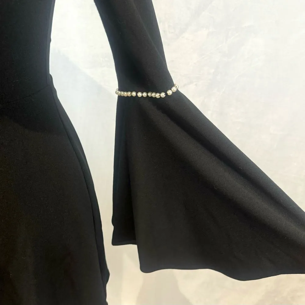 Lulu's long bell sleeve black dress with pearl details size XS - Image 7