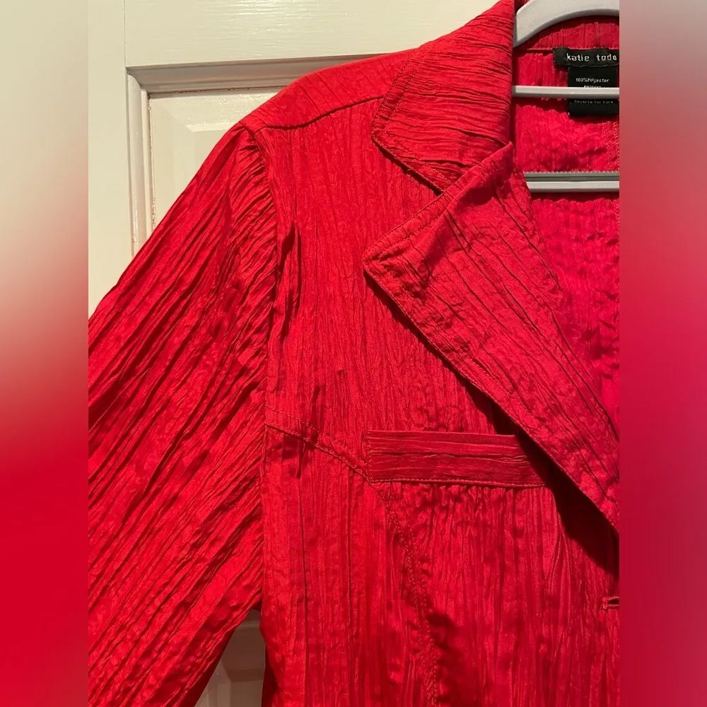 Katie Todd Crepe Textured Two Pocket Button Front Blazer Jacket Red Medium - Image 6