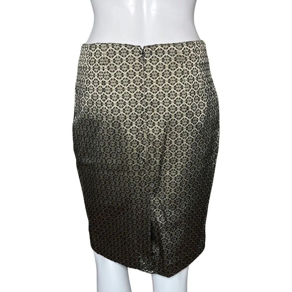 Ann Taylor Skirt Women 4 Petite Black Gold Shimmer Baroque Jacquard Party Preppy - Image 4