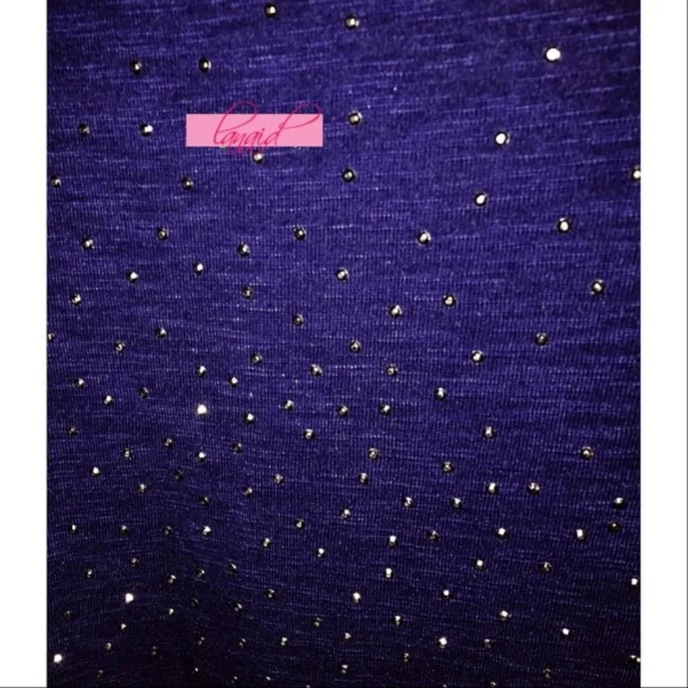 Nollie Navy Studded V-Neck Silver Galaxy Night Sky Edgy Burnout Short Sleeve Top - Image 5