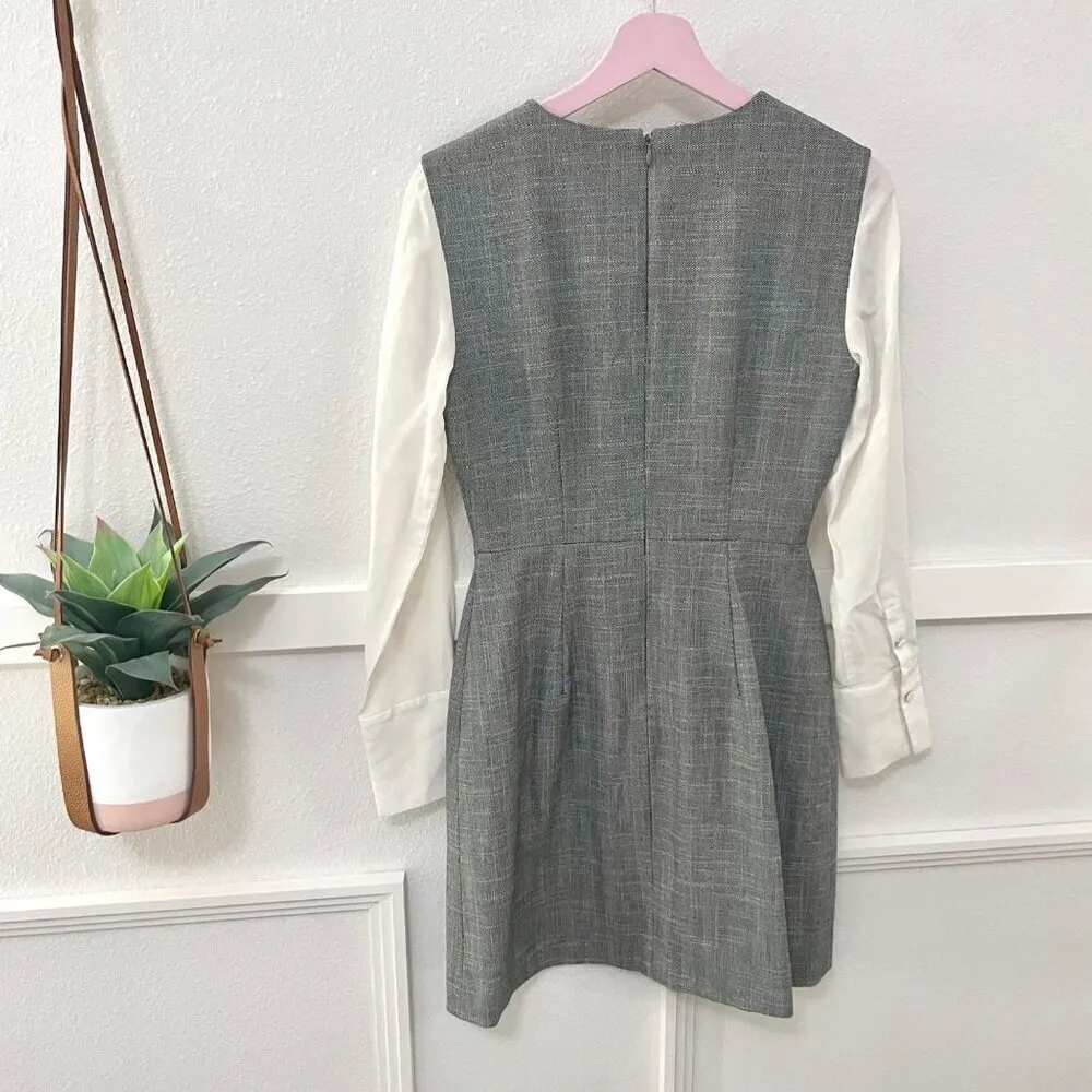 Club Monaco Grey Plaid Long Silk Sleeve Deeyone Dress Size 2 - Image 7