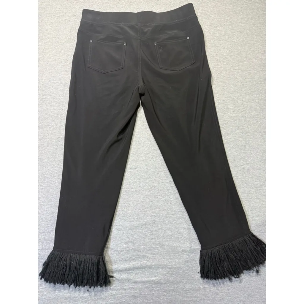 Women's Joseph Ribkoff Black Fringe Ankle Cropped Pants Size 12 - Image 3