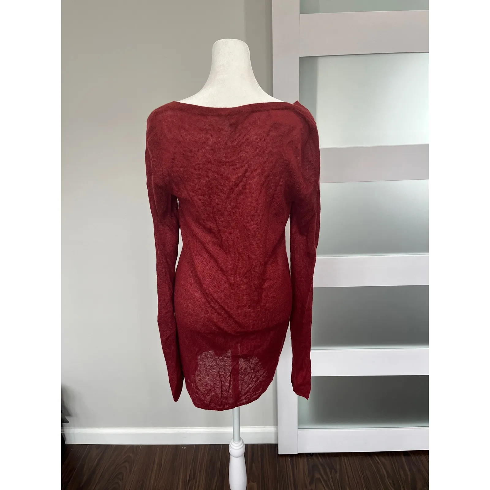 Club Monaco Burgundy Wine Boat Neck Long Sleeve Knit Sweater Top L - Image 3