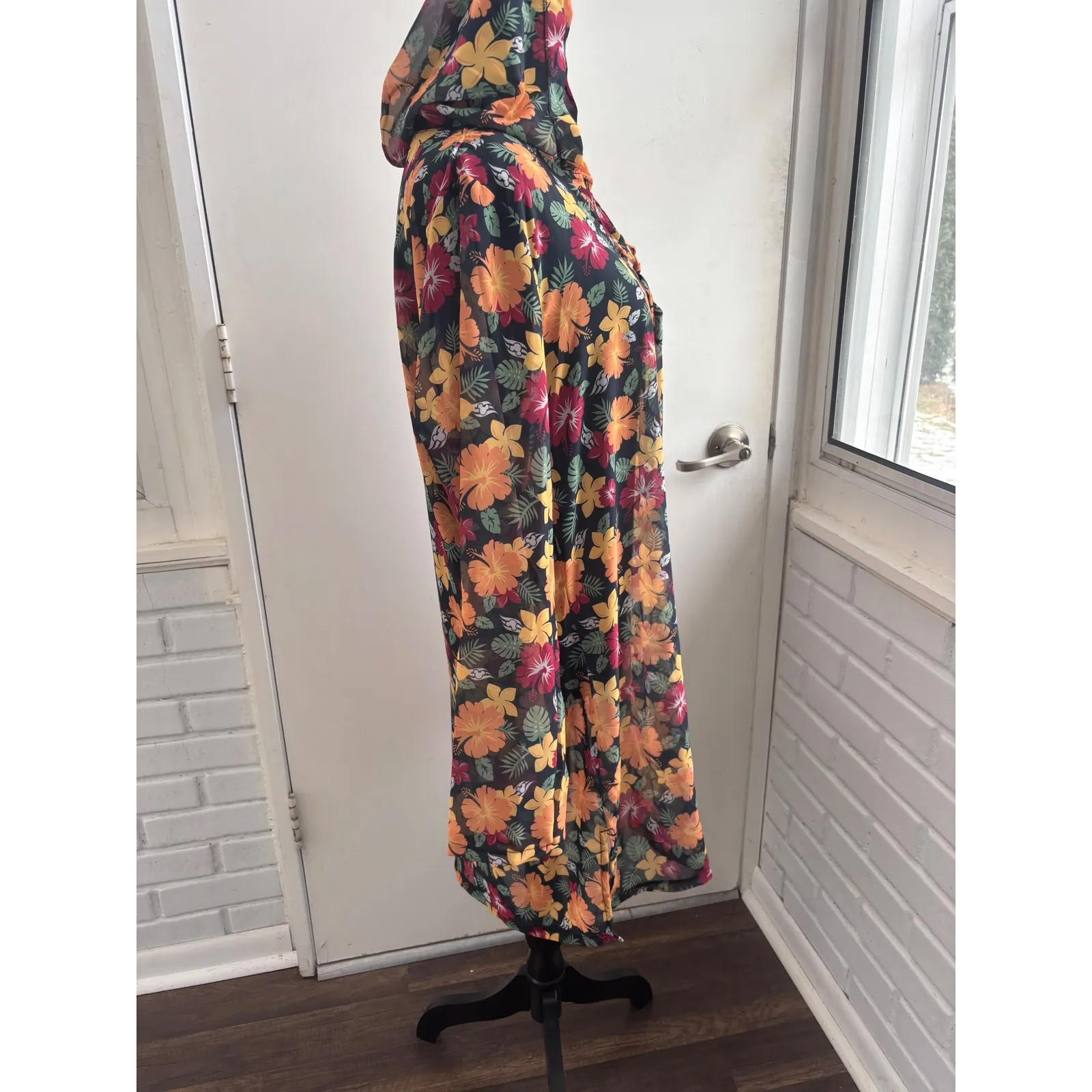 Disney Cruise Floral Print Hooded Swim Cover Up Dress large vacation travel - Image 4