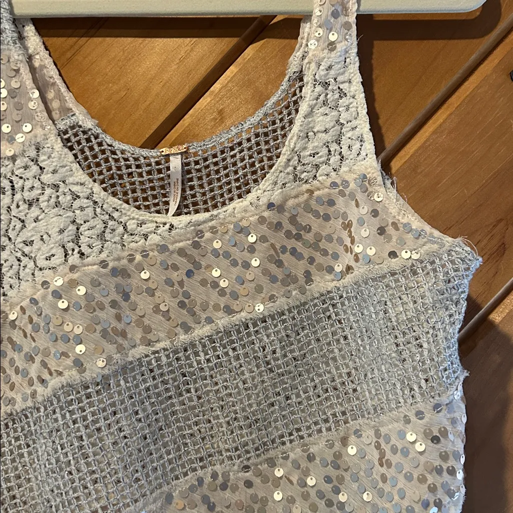 Free People Itsy Bitsy Glitzy Sheer Sequin Sparkle crop tank top - Image 4