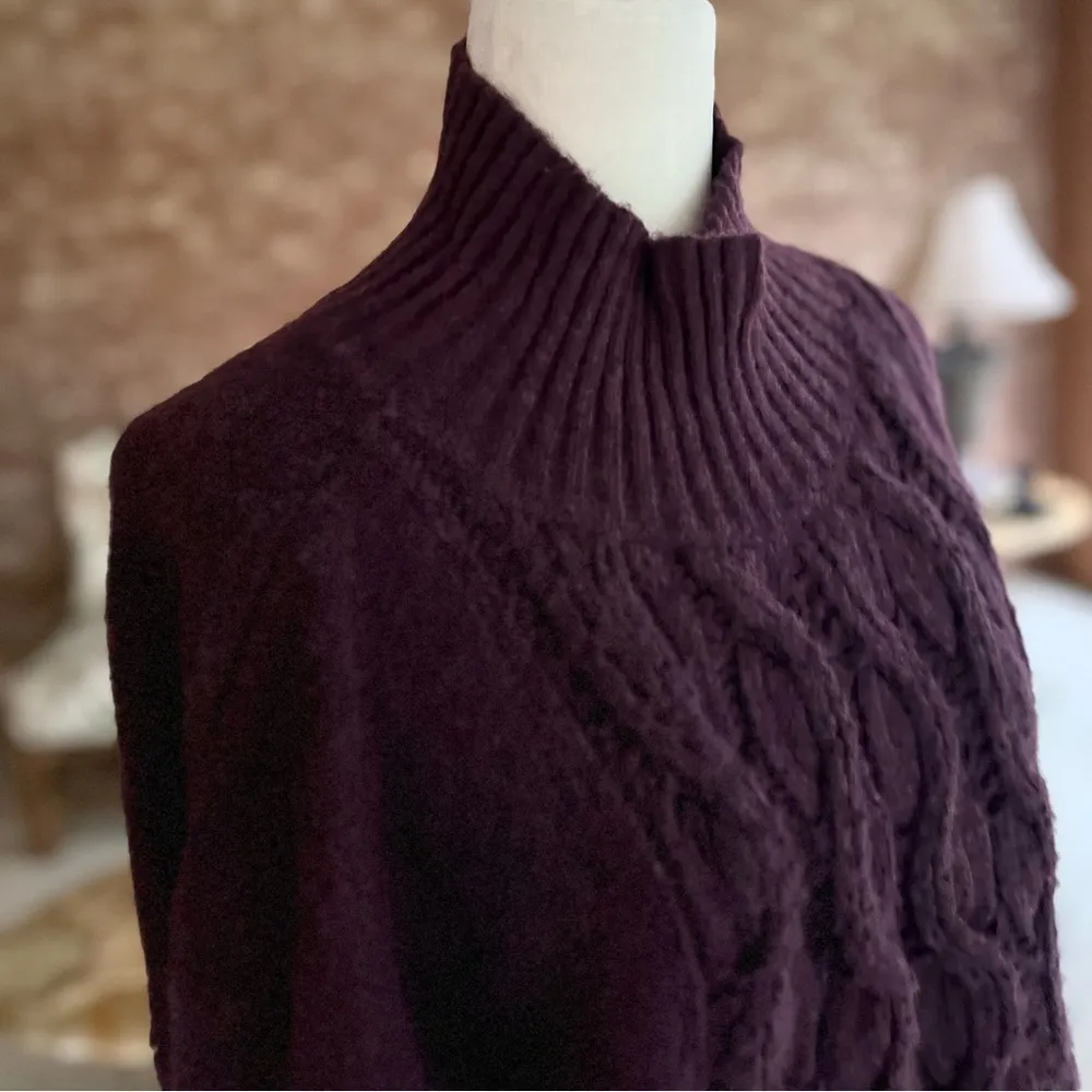 WHBM Sweater Cable Knit Turtleneck Purple Plum M Chunky Knit Chic Work Party - Image 11