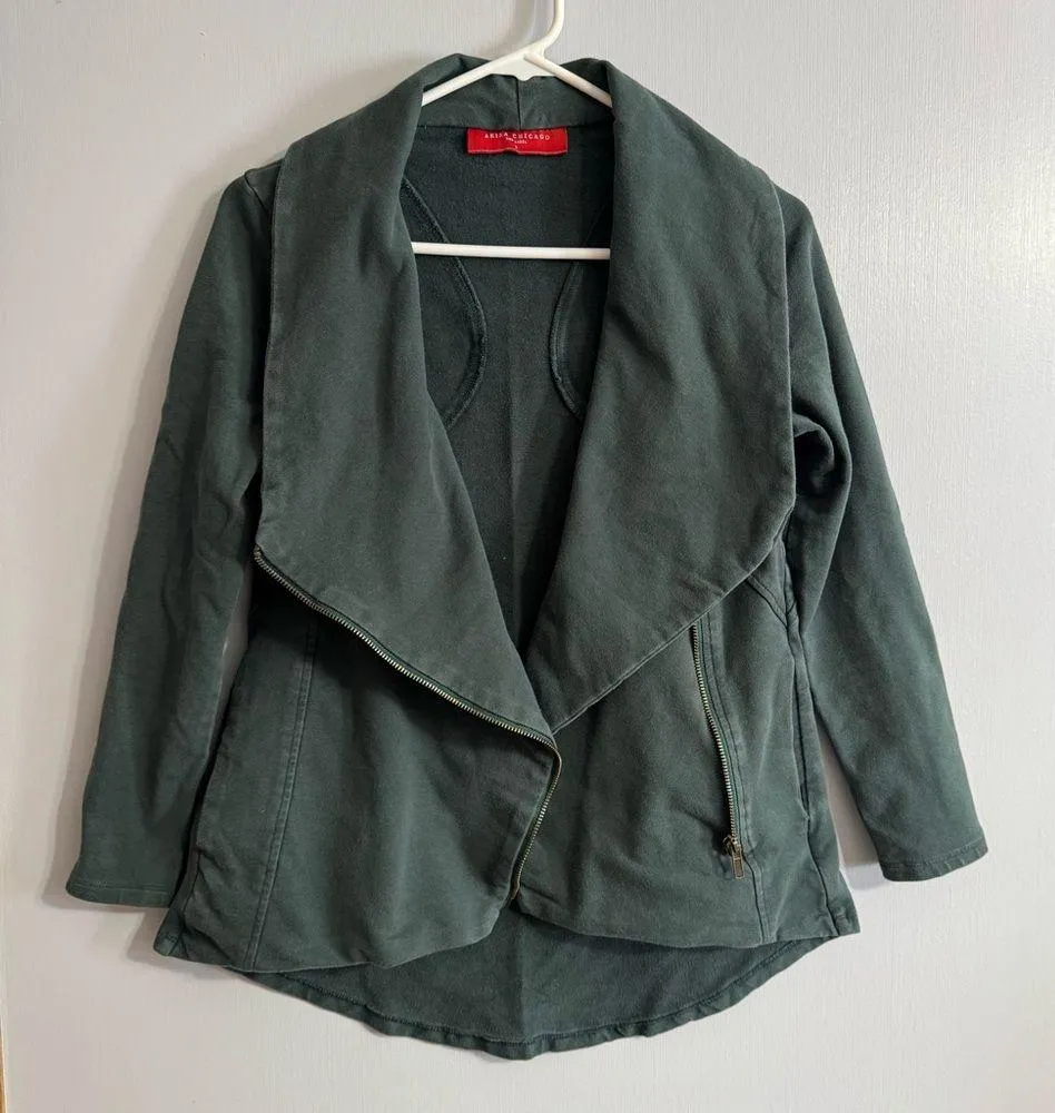 Akira Chicago Forest Green Moto Style Lightweight Jacket Size Small - Image 7