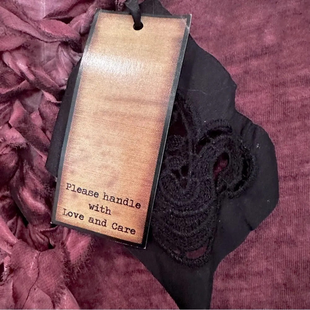 Black Swan Distressed Lace Up Long Sleeve Top Blouse Women's Small Maroon Boho - Image 2