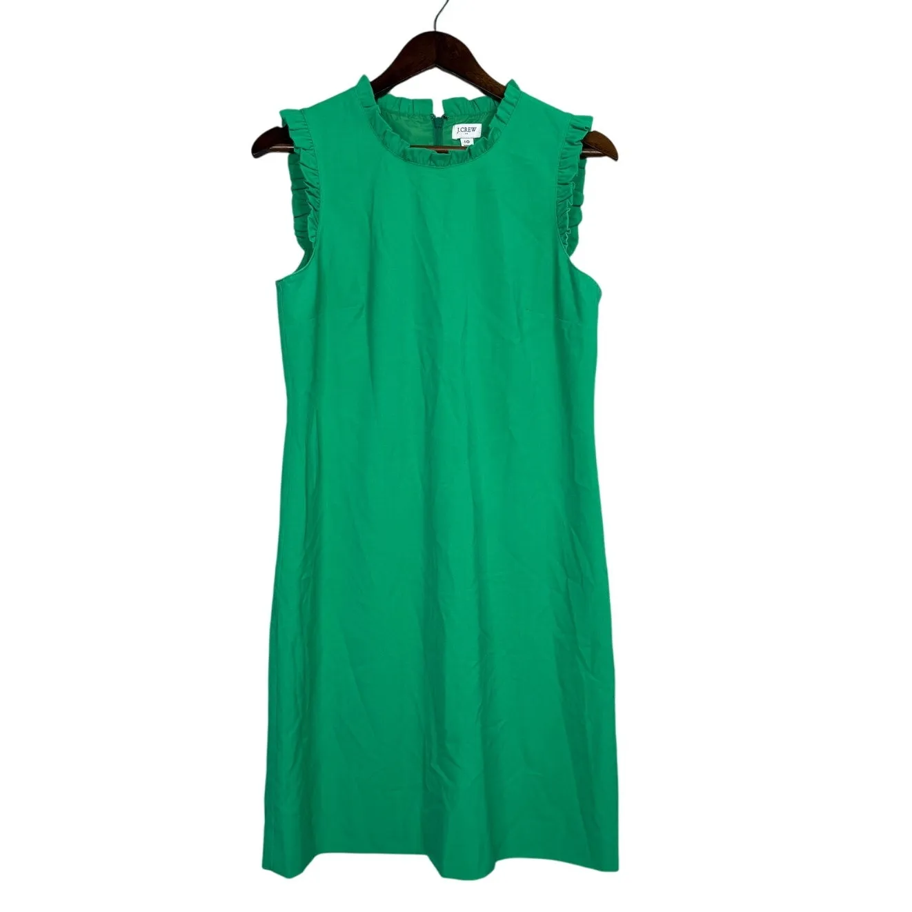 J. Crew Sleeveless Ruffle Neck Knee Length Sheath Dress 10 Modern Kelly Green - Image 15