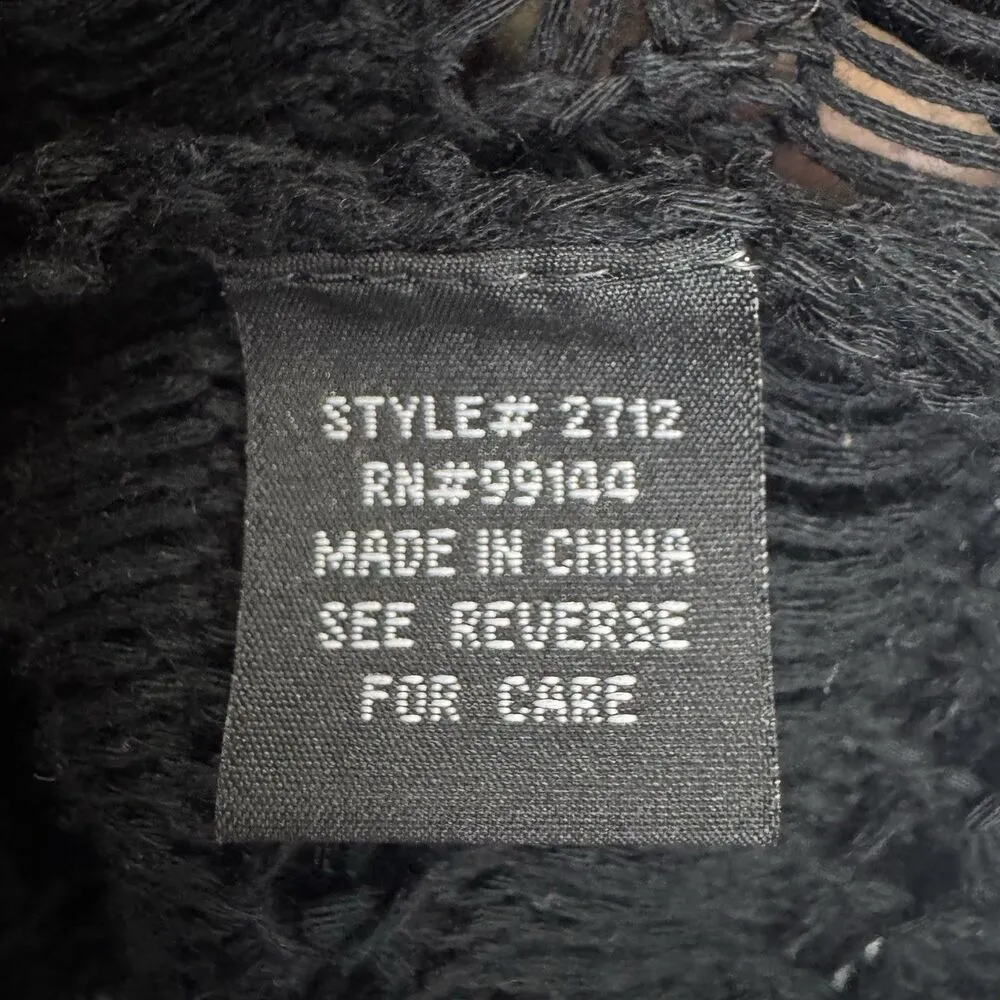 Lapis Fringe Open Knit Top Coverup Sweater One Size Festival Hippie Boho Goth Black - Image 6