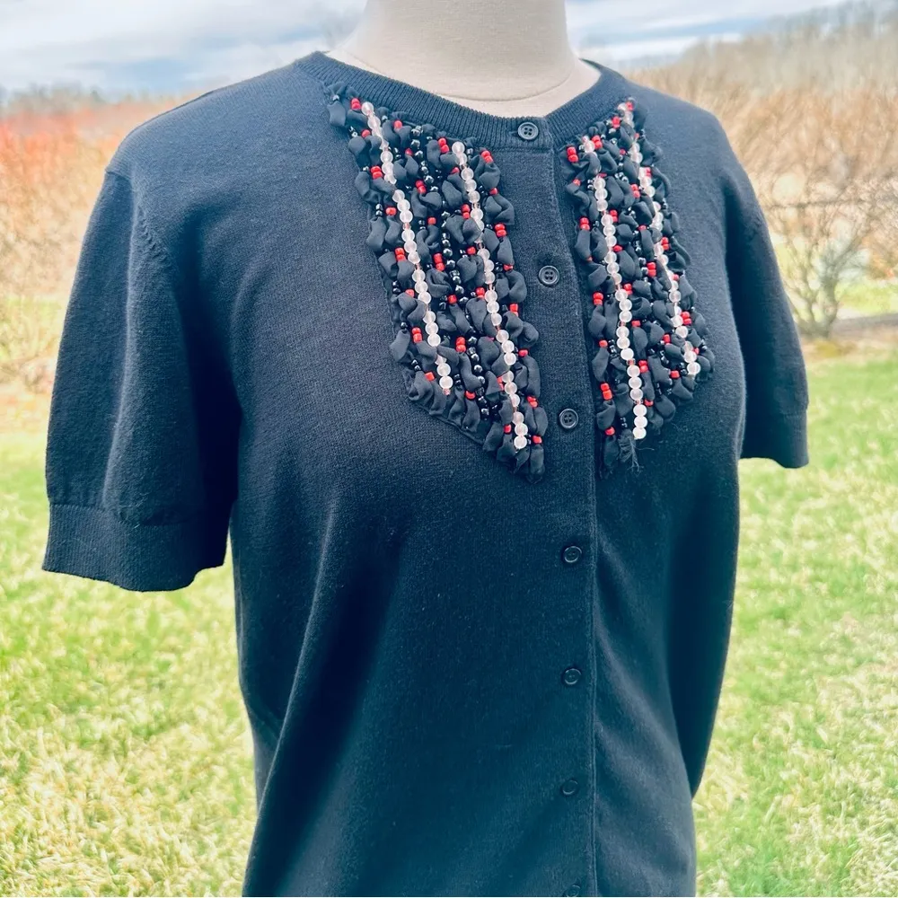 Michael Simon Workshop Black Beaded Women's Cardigan Size M - Image 6