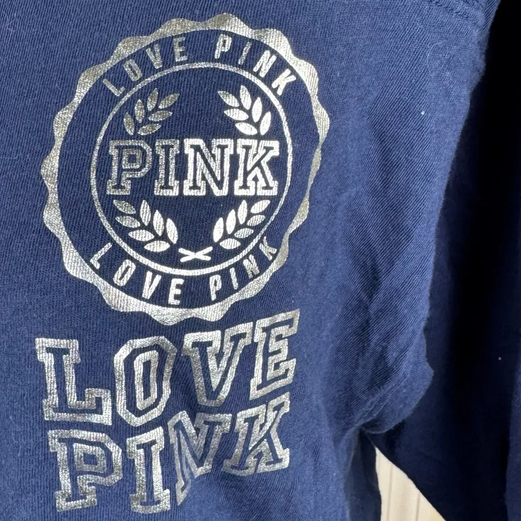 PiNK Victoria’s Secret Oversized Navy Sequins Bling Love Pink Graphic Tee Shirt - Image 6