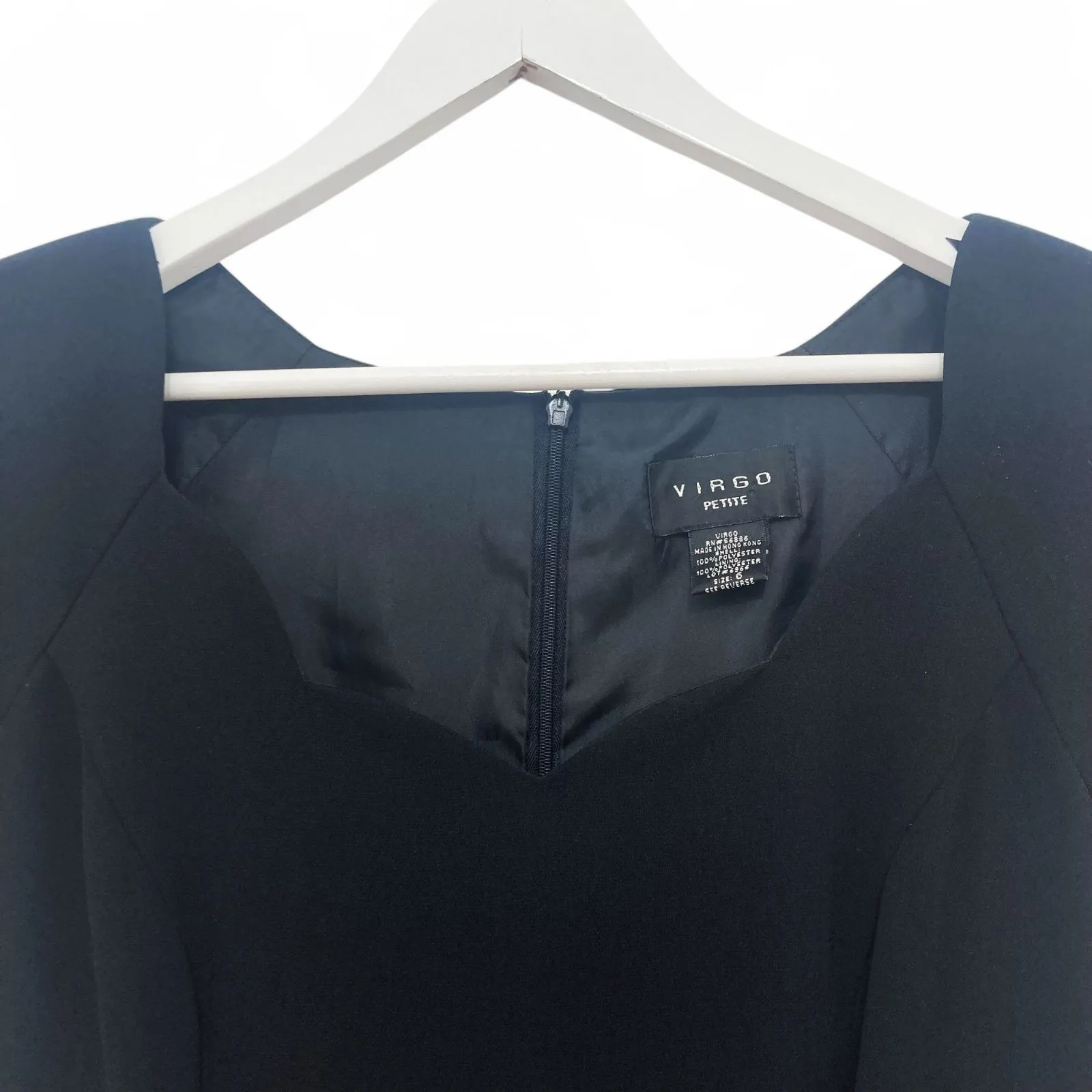 Virgo Black Sheath Dress 6 Petite Scalloped Sweetheart Neck Party Elegant Size 6P - Image 6