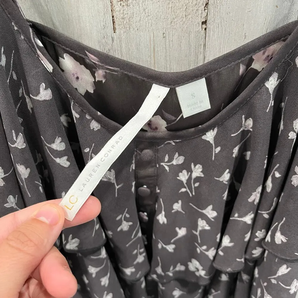 LC Lauren Conrad Ruffle Button Flirty Floral Tank Top Womens Size Small - Image 2