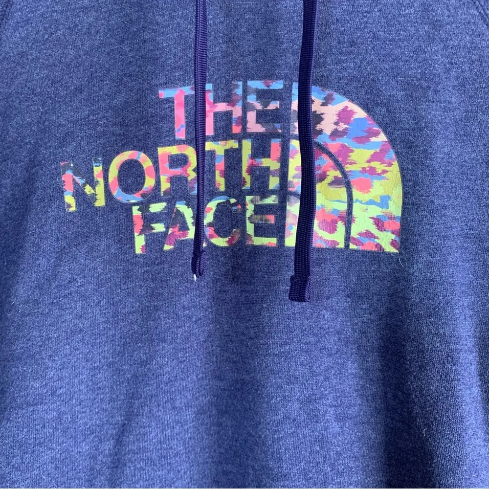 The North Face Women's Heather Purple Hoodie with Leopard Print Logo Sweatshirt - Image 2