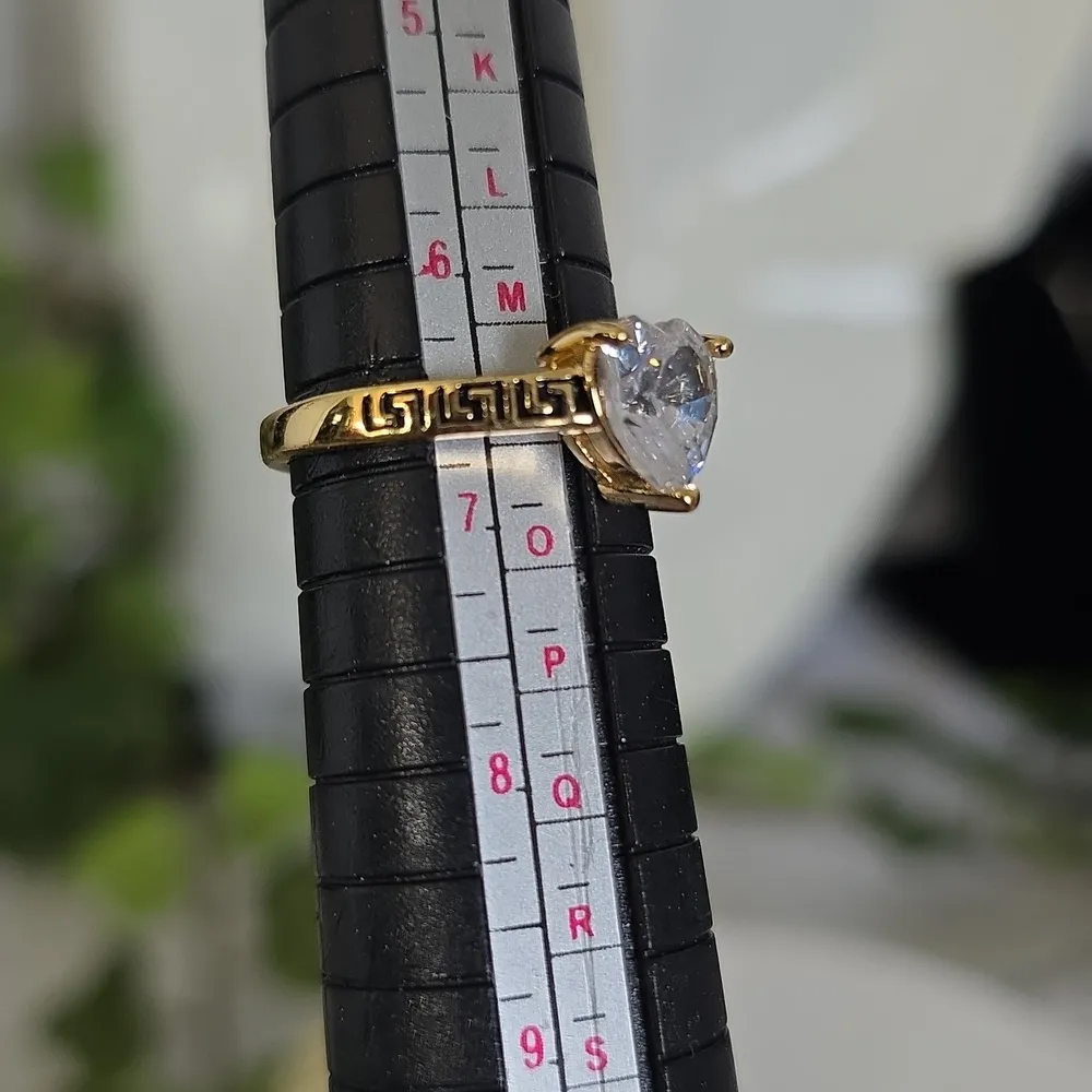 Gold Filled Adjustable Ring Zircon Heart Greek Key Design - Image 6