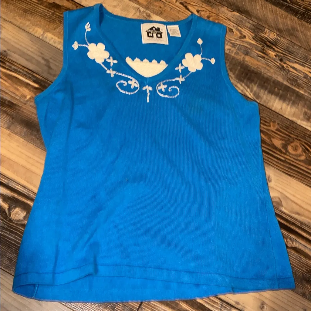 Vintage Storybook Knits with embroidered details 2pc cardigan and Top Blue - Image 3