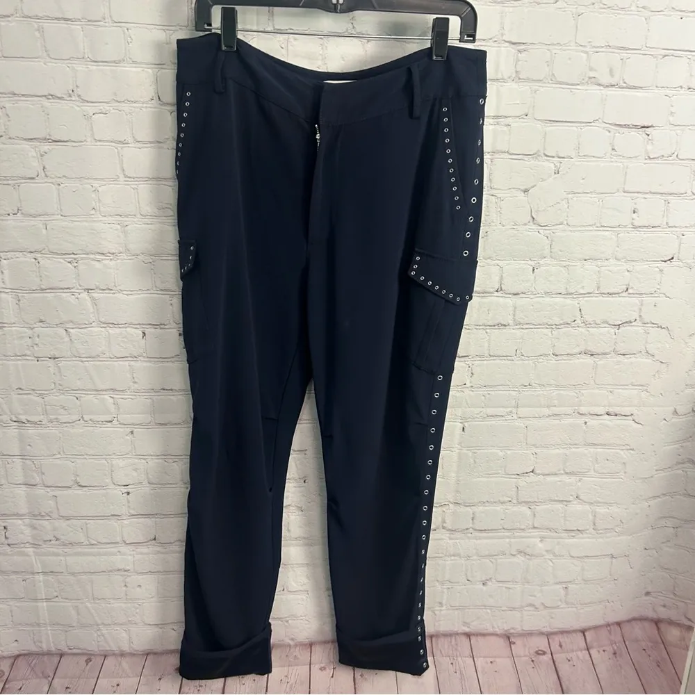 10 Crosby Derek Lam trendy navy blue preppy grommet embellished pants size 8 - Image 12