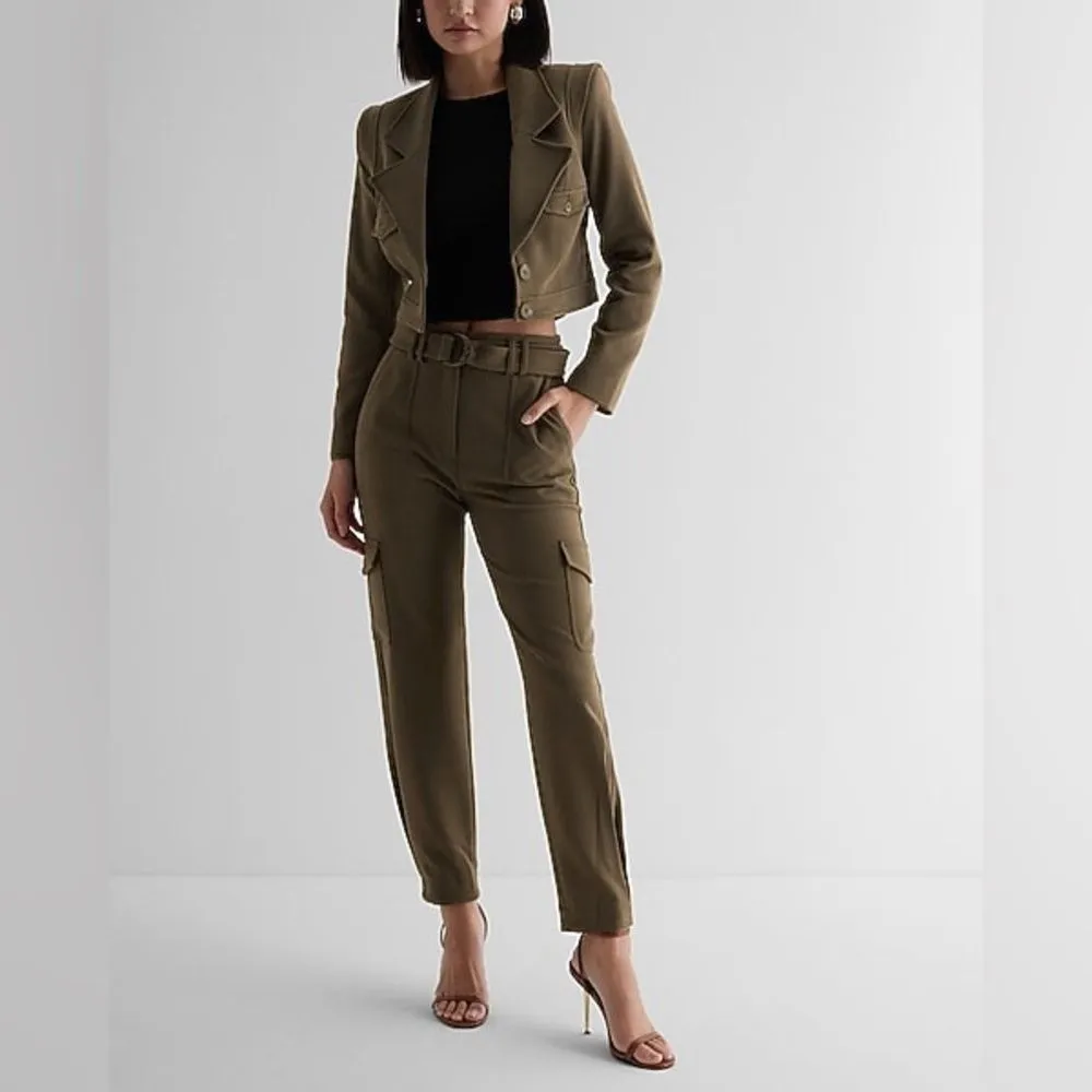 NEW EXPRESS Super High-waisted Belted Cargo Ankle Pant In Olive Green Size 10 - Image 7