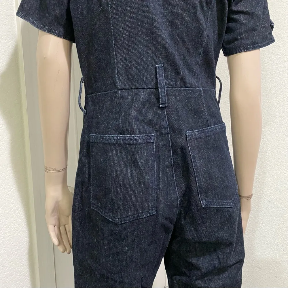 SERFONTAINE XFit Lycra Front Zip Short Sleeves Wide Leg Denim Jumpsuit Overalls Size 28 - Image 8