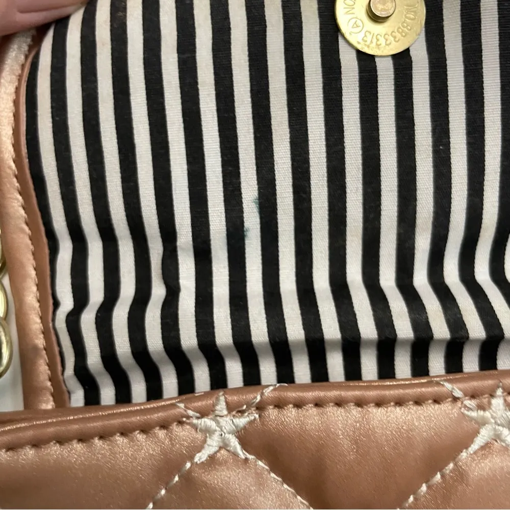 Luv by Betsey Johnson Purse Crossbody Quilted Star Print Mini Lips Pink Gold - Image 14