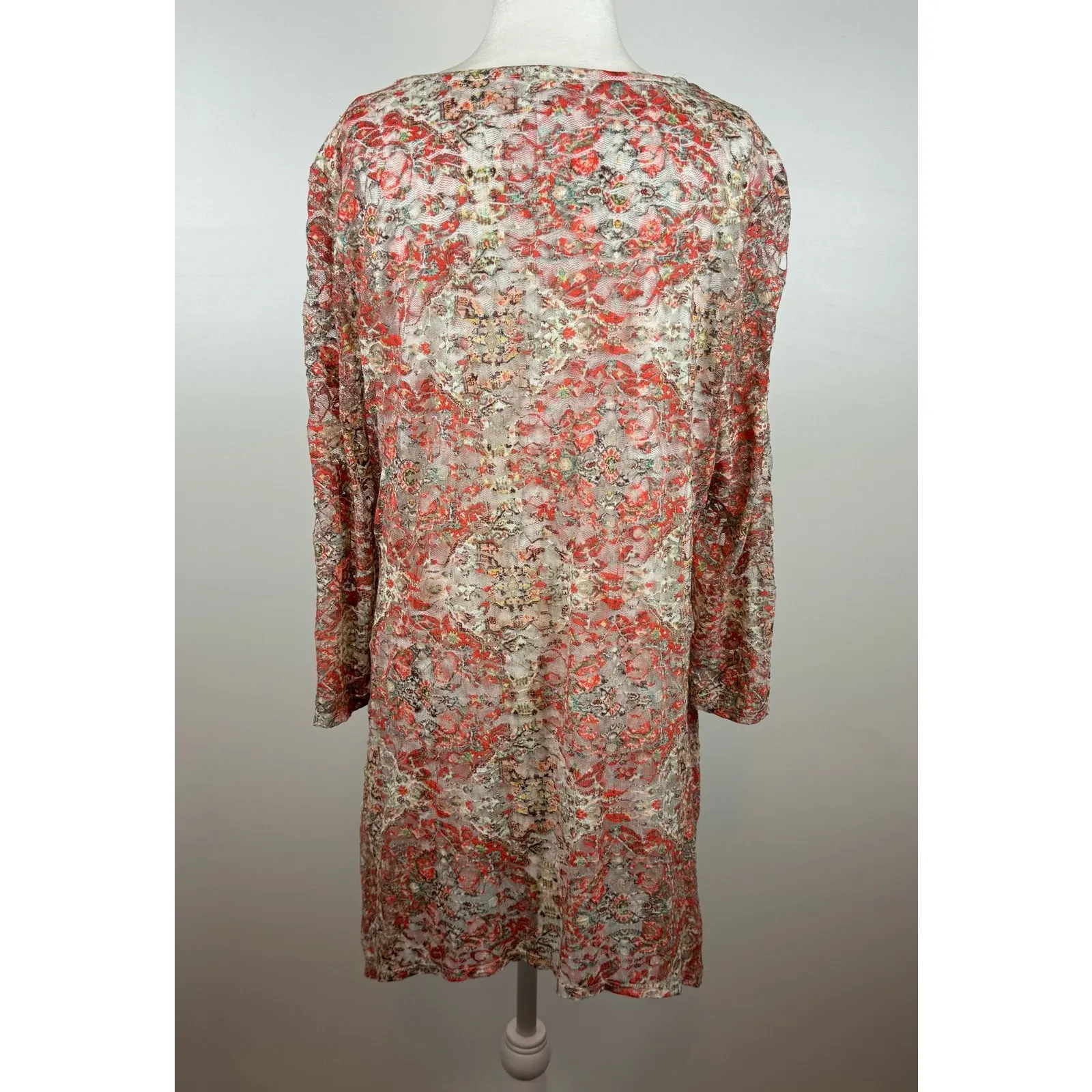Cocomo Womens‎ Lace Overlay Tunic Top Blouse | Colorful Retro Flowy Classic Pink Size XL - Image 2