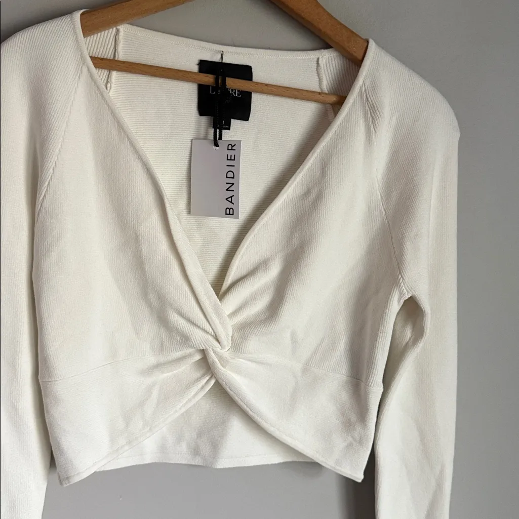 NEW Le Ore Rimini Twist Long Sleeve Crop Top Ivory Medium - Image 4