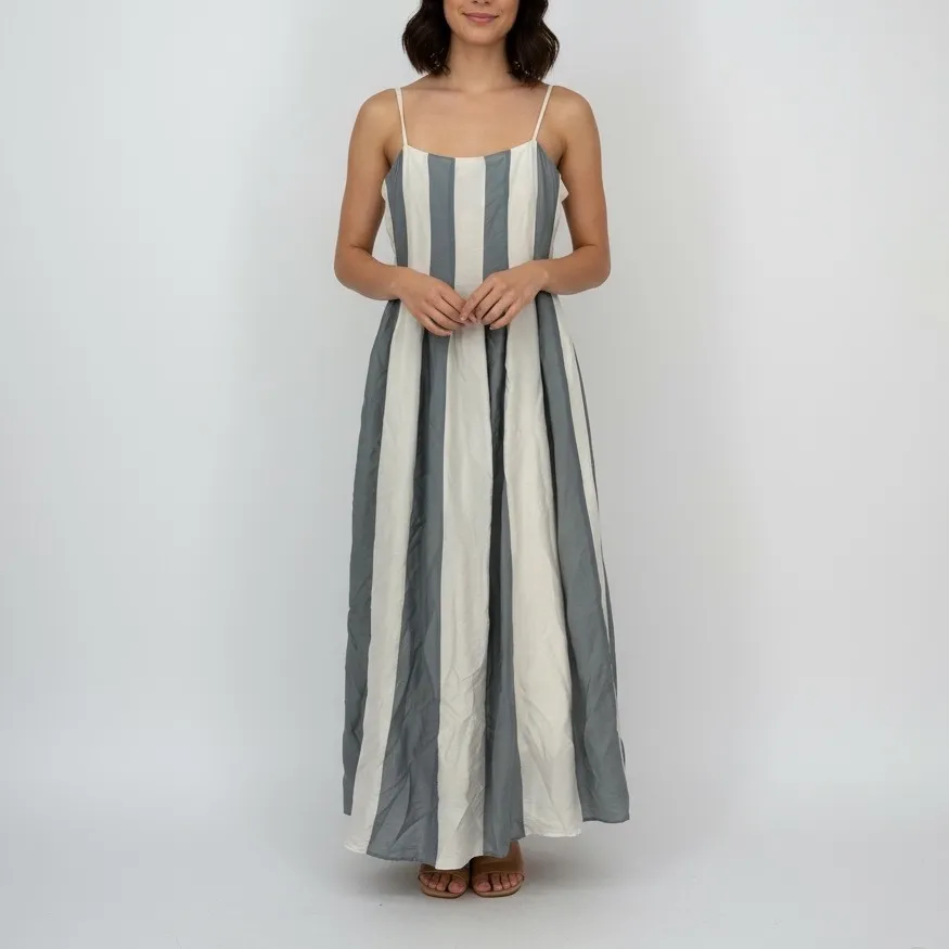 Madewell Pleated Midi Dress Linen Blend Overcast Size 0 - Image 14