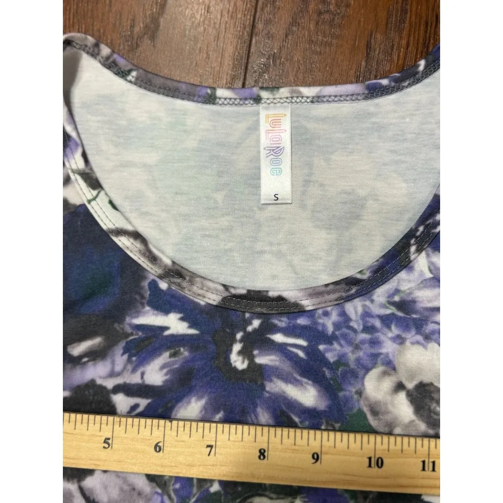 NEW LuLaRoe Womens Knit Tunic Top S Short Sleeve Purple Green Floral Scoop Neck - Image 8