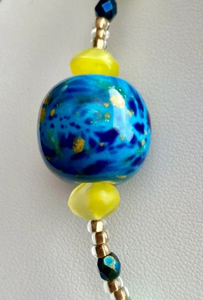 Handcrafted Floral Blue and Glass Beaded Necklace - Image 4