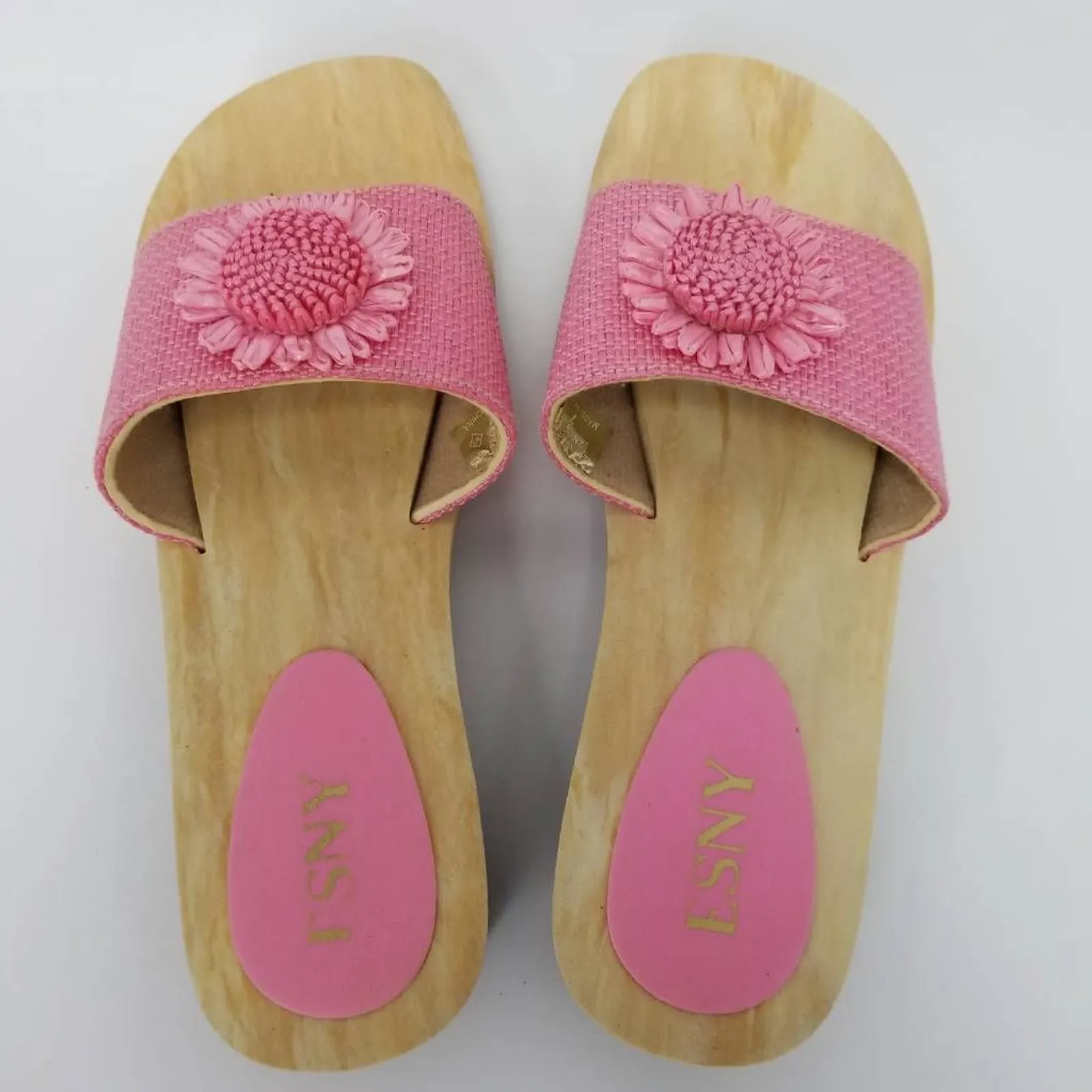 Esny Womens Slides Woven Sandals Pink Beige Floral Slip Ons 7 - Image 4