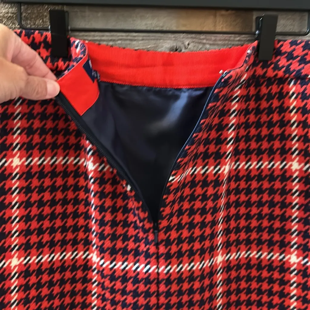 Boden British Tweed Red Navy Houndstooth Skirt Size 4L - Image 7